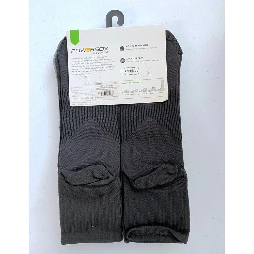 Mens PowerSox Goldtoe Ankle Socks 6 Pr Sz L 6-12.5 Wicking Arch Sports Series
